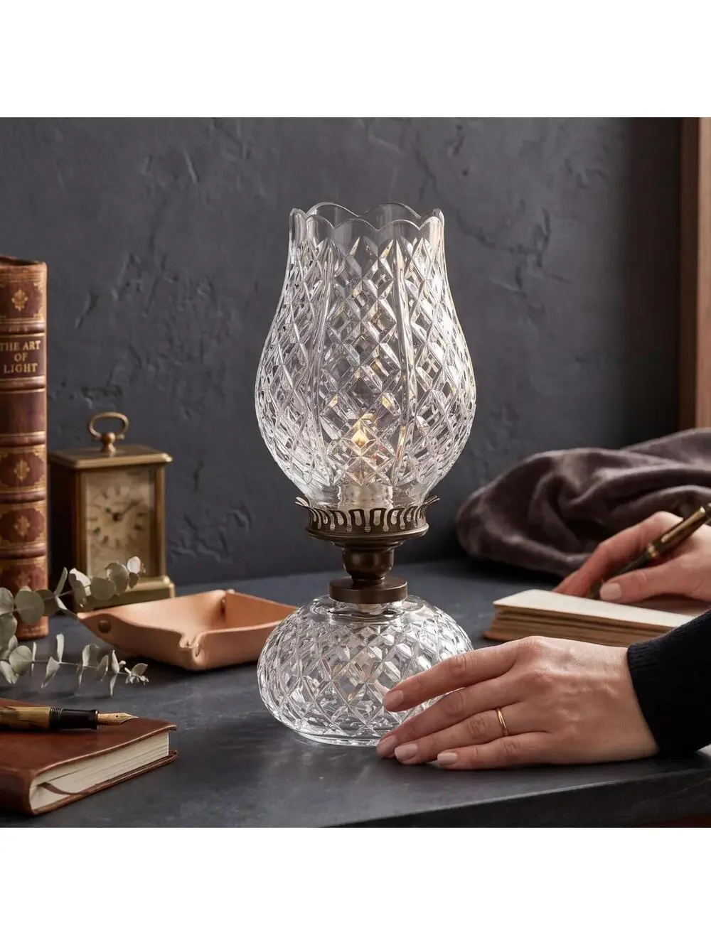 Vtg Waterford Crystal Electric Hurricane Lamp Accent Light 13
